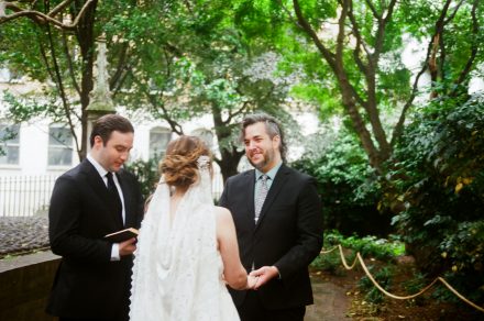 An intimate elopement among the ivy-covered ruins of St Dunstan in the East. Fashion-forward, documentary-style destination wedding photography.