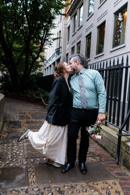 An intimate elopement among the ivy-covered ruins of St Dunstan in the East. Fashion-forward, documentary-style destination wedding photography.