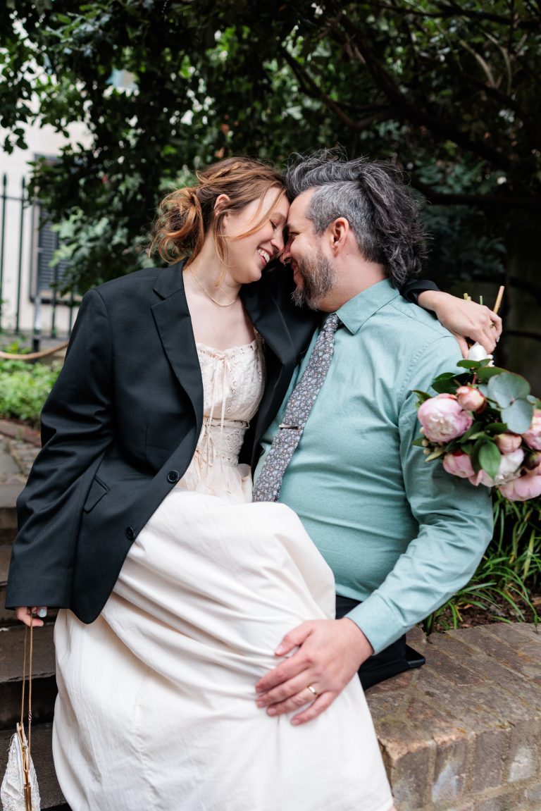 An intimate elopement among the ivy-covered ruins of St Dunstan in the East. Fashion-forward, documentary-style destination wedding photography.