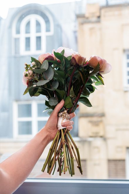 An intimate elopement among the ivy-covered ruins of St Dunstan in the East. Fashion-forward, documentary-style destination wedding photography.